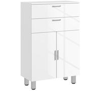 Meuble de salle de bain - kleankin - 2 tiroirs, placard à double porte et étagères réglables - 60 x 30 x 93 cm - blanc brillant