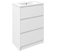 kleankin Meuble de salle de bain avec 2 tiroirs et vasque en céramique de synthèse 61 x 37 x 88 cm blanc brillant laqué