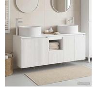 Meuble de salle de bain - MAISON EXCLUSIVE - Ensemble 3 pièces - Blanc brillant - Suspendu - Double vasque