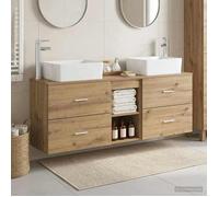 Meuble de salle de bain - MAISON EXCLUSIVE - Ensemble 3 pièces - Double vasque - Suspendu - Chêne artisanal