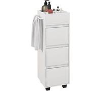 Meuble de salle de bain meuble de rangement avec 4 compartiments sur le dessus, 3 tiroirs et porte-serviettes pour les espaces étroits, 35 x 30 x 90cm, blanc Blanc G