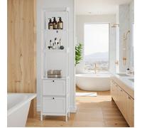 Meuble de Salle de Bain - Meuble de Rangement sur Pied - Commode à 2 Tiroirs - 3 Compartiments Ouverts - 40x30x160cm - Blanc