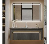 Meuble De Salle De Bain Moderne Suspendu avec Lavabo Simple Et Miroir LED Intelligent, Armoire De Salle De Bain Murale avec Rangement pour La Maison, L'appartement Et L'hôtel