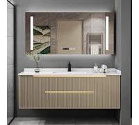 Meuble de salle de bain mural avec lavabo, miroir LED intelligent anti-buée, multi-espace de rangement