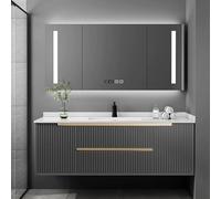 Meuble de salle de bain mural avec lavabo, miroir LED intelligent anti-buée, multi-espace de rangement