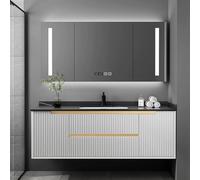 Meuble de salle de bain mural avec lavabo, miroir LED intelligent anti-buée, multi-espace de rangement