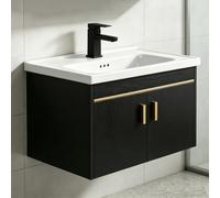 Meuble de Salle de Bain Mural avec Vasque en céramique, Ensemble Meuble Suspendu Moderne avec lavabo et Rangement, combiné à Grande capacité pour Salle de Bain (Noir, 60 * 40cm)