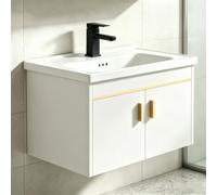Meuble de Salle de Bain Mural avec Vasque en céramique, Ensemble Meuble Suspendu Moderne avec lavabo et Rangement, combiné à Grande capacité pour Salle de Bain (Blanc, 60 * 40cm)