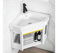 Meuble de salle de bain mural compact avec lavabo - Design d'angle peu encombrant - Robinets d'eau chaude et froide - Tuyaux de vidange inclus - Idéal pour les petits espaces