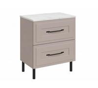 Meuble de Salle de Bain sous Vasque avec Plan, 2 Tiroirs à Fermeture Douce, Façade Cannelée MDF 19 mm, Cachemire + Plan Marbre Bianco, Poignées Noires, Pieds Noirs, 60 x 46 x 73,6 cm