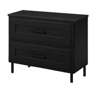Meuble de Salle de Bain sous Vasque avec Plan, 2 Tiroirs à Fermeture Douce, Façade Cannelée MDF 19 mm, Noir + Plan Marbre Black Royal, Poignées Noires, Pieds Noirs, 80 x 46 x 73,6 cm