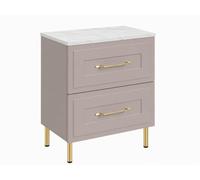 Meuble de Salle de Bain sous Vasque avec Plan, 2 Tiroirs à Fermeture Douce, Façade Cannelée MDF 19 mm, Cachemire + Plan Marbre Bianco, Poignées Dorées, Pieds Dorés, 60 x 46 x 73,6 cm