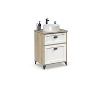 Meuble de salle de bain sous-vasque coloris Blanc/chêne cambrien (lavabo non inclus) - Longueur 61 x Profondeur 47 x Hauteur 80 cm - -
