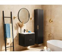 Meuble de salle de bain strié avec vasque à encastrer et colonne - Noir - 60 cm - ZEVARA