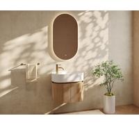 Meuble de salle de bain strié suspendu en bois de frêne avec vasque en résine blanc mat - Naturel clair - 60 x 51 x 37 cm - PROTEA