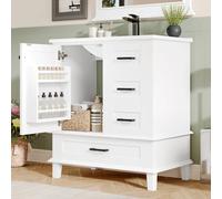 Meuble de salle de bain sur pied 76x46x83,5cm avec lavabo, finition laquée, étagère de porte, trois tiroirs silencieux, lavabo en céramique intégré Black