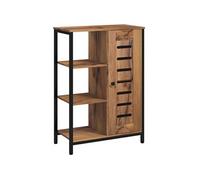 Meuble de salle de bain sur pied, meuble de rangement, design industriel, structure en acier, 3 étagères ouvertes, placard à 2 niveaux, porte à