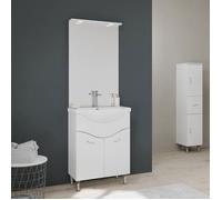 MEUBLE DE SALLE DE BAIN SUR PIEDS 65CM 2 PORTES BLANC BRILLANT, MIROIR AVEC LED | EASY