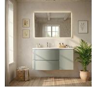 Meuble de salle de bain suspendu 105 cm vert sauge avec lavabo gauche Los Angeles
