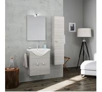MEUBLE DE SALLE DE BAIN SUSPENDU 56 5CM GRIS AVEC COLONNE LAVABO+MIROIR FACILE