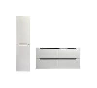 Meuble de salle de bain suspendu avec double vasque à encastrer et colonne - Blanc - 120 cm - SELITA