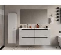 Meuble de salle de bain suspendu avec double vasque à encastrer et colonne - Blanc - 120 cm - SELITA