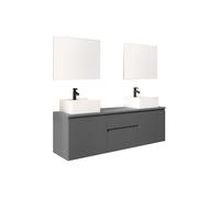Meuble de salle de bain suspendu avec double vasque et miroirs - Gris - 150 cm - JIMENA II