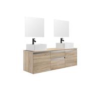 Meuble de salle de bain suspendu avec double vasque et miroirs - Naturel clair - 150 cm - JIMENA II