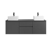 Meuble de salle de bain suspendu avec double vasque - Gris - 150 cm - JIMENA II