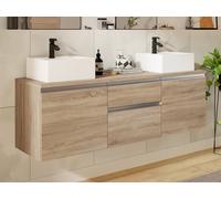 Meuble de salle de bain suspendu avec double vasque - Naturel clair - 150 cm - JIMENA II