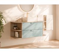 Vente-unique - Meuble de Salle de Bain Suspendu avec niches et Vasque à Poser carrée - Vert Amande et Naturel Clair - L120 cm - AVORELI