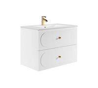 Vente-unique - Meuble de Salle de Bain Suspendu avec Vasque à encastrer - Blanc - 80 cm - SATOBAL