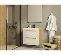 Meuble de salle de bain suspendu avec vasque à encastrer - Coloris naturel et blanc - 60 cm - ARUBA