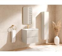 Meuble de salle de bain suspendu avec vasque à encastrer et colonne - Beige - 60 cm - ONDIL