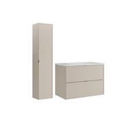 Meuble de salle de bain suspendu avec vasque à encastrer et colonne - Beige - 80 cm - ONDIL