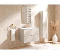 Meuble de salle de bain suspendu avec vasque à encastrer et colonne - Beige - 80 cm - ONDIL