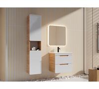 Meuble de salle de bain suspendu avec vasque à encastrer et colonne - Coloris naturel et blanc - 60 cm - ARUBA