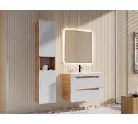 Meuble de salle de bain suspendu avec vasque à encastrer et colonne - Coloris naturel et blanc - 80 cm - ARUBA