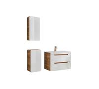 Meuble de salle de bain suspendu avec vasque à encastrer et deux colonnes - 80 cm - Coloris naturel et blanc - ARUBA