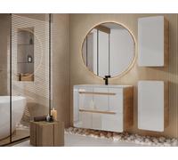Meuble de salle de bain suspendu avec vasque à encastrer et deux colonnes - 80 cm - Coloris naturel et blanc - ARUBA