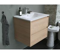 Meuble de salle de bain suspendu avec vasque à encastrer et miroir - Placage chêne - 60 cm - MILIPAM