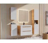 Meuble de salle de bain suspendu avec vasque à encastrer et trois colonnes - Coloris naturel et blanc - 80 cm - ARUBA