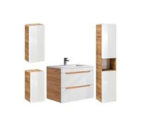 Meuble de salle de bain suspendu avec vasque à encastrer et trois colonnes - Coloris naturel et blanc - 80 cm - ARUBA