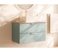 Meuble de salle de bain suspendu avec vasque à poser carrée ? Vert amande ? L80 cm ? AVORELI