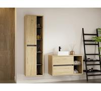 Meuble de salle de bain suspendu avec vasque carrée et colonne - Coloris naturel - 100 cm - PURNAL