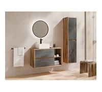 Meuble de salle de bain suspendu avec vasque et colonne - Coloris naturel et anthracite - 100 cm - TIKITIKI