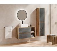 Meuble de salle de bain suspendu avec vasque et colonne - Coloris naturel et anthracite - 100 cm - TIKITIKI