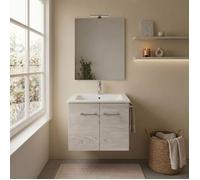 Meuble de salle de bain suspendu chêne blanc 60 cm avec miroir et lavabo | Square