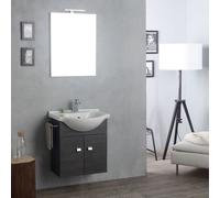 Meuble De Salle De Bain Suspendu En Chêne Foncé Avec Base, Lavabo, Miroir Et Lumière Facile