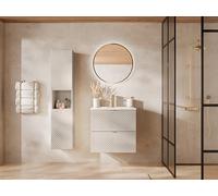 Meuble de salle de bain suspendu en chevrons avec vasque à encastrer et colonne - Beige - 60 cm - DORIONI
